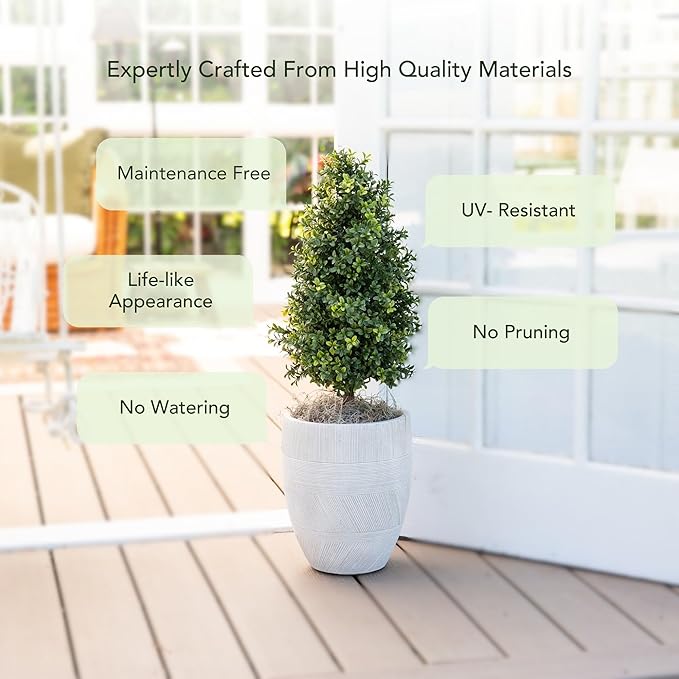 Nearly Natural 2.5 ft Artificial Boxwood Plants, Set of 2, UV Resistant with Integrated Ground Stakes for Indoor Outdoor Garden Decor