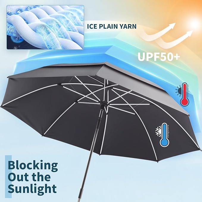 2 Pack 48.6" Double Canopy Umbrella with Clamp, UPF50+ Beach Chair Umbrella with clip, 360°Adjustable Portable Outdoor Wheelchair, Patio, Golf Carts,Camping(Not Include Chair)