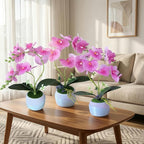 Artificial Orchid with 3D Printed Vase, Lifelike Fake Phalaenopsis Orchid Flowers, Realistic Silk Orchids for Home Decor Living Room (Light Purple)
