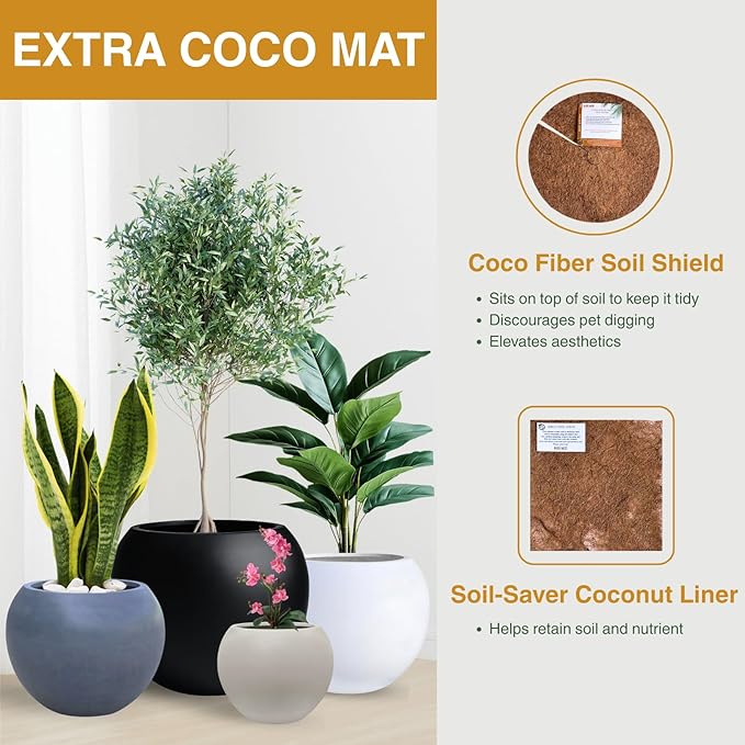 16" H x 20" D Premium Globo Fiberstone Round Planter with Drainage Hole, Smooth Finishes, Weather Resistant for Indoor and Outdoor Use, Included 2 Extra Coco Mats (Red, 13.5" Pot Opening)