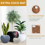 9.7"H x 12"D Premium Red Fiberstone Round Planter with Drainage Hole, Chinese & Lunar New Year Home Decor Pot, Smooth Finish, Weather Resistant Indoor & Outdoor, 2 Coco Mats (7.8" Opening)