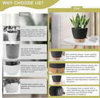 Plant Pots,12/10/9/8/ Inch Large Plastic Self Watering Flower Pots Indoor Outdoor with Drainage Holes, Deep Reservoir,Nursery Planting Pot for Indoor Out Door Plants Black