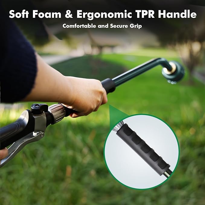 RESTMO Long Watering Wand, 24 Inches Gentle Soft Full Shower Sprayer Wand with Flow Control, Heavy Duty Metal Hose Wand for Hanging Baskets, Shrubs, Plants, Flowers, Garden and Lawn, Green