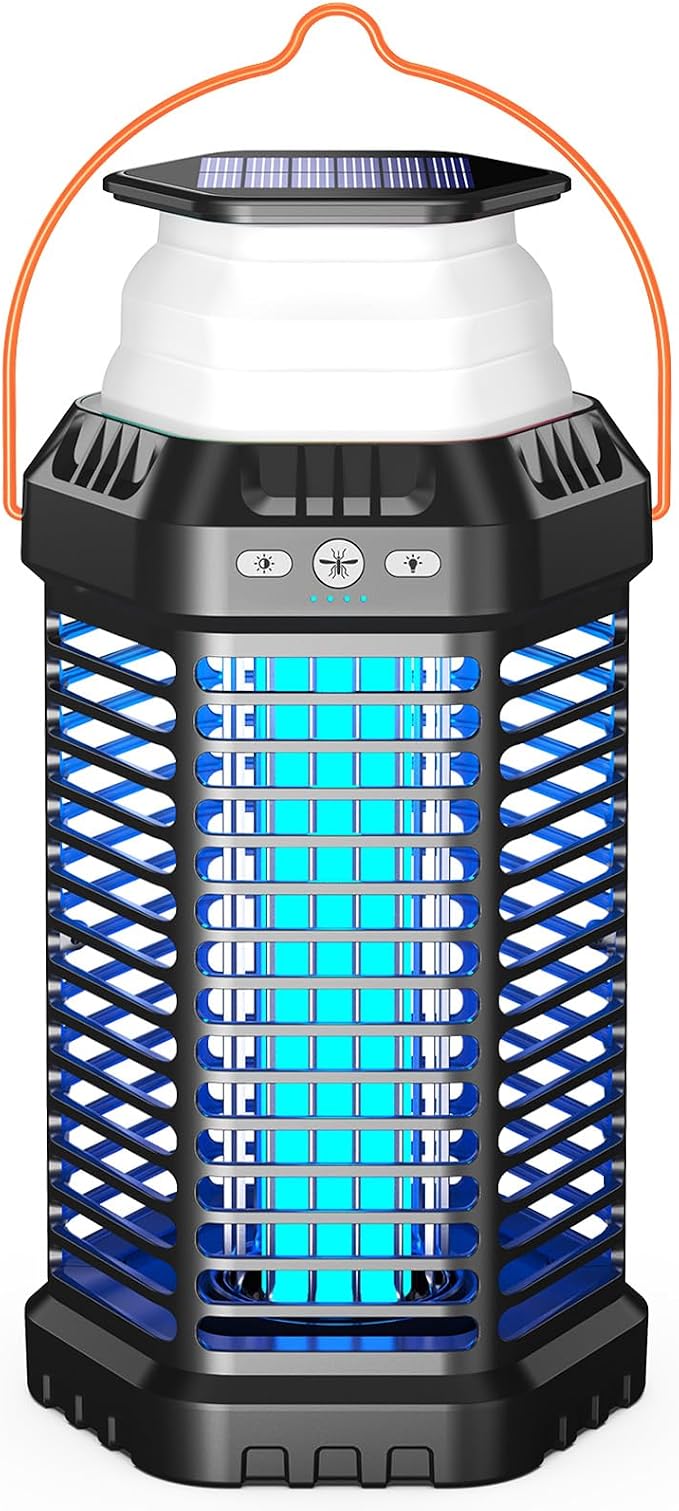 Solar Bug Zapper Outdoor – Ultra-Strong Fly & Mosquito Zapper, Solar-Powered Rechargeable Bug Zapper, Portable Cordless Insect Zapper, Foldable Adjustable Outdoor Light, IP66 Waterproof (Black)