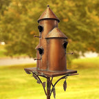 Zaer Ltd. Large Copper Colored Multi-Birdhouse Stakes, Room for 4 Bird Families in Each (Tall Triple Cylinder Homes (Copper Color))
