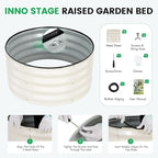 INNO STAGE 3 Pcs Round Galvanized Raised Garden Bed — 2×2×1ft Planter Box Outdoor Raised Beds Kit for Gardening Vegetables, Fruits, Herbs, and Flowers, White