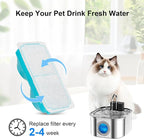 Cat Water Fountain Wireless,Stainless Steel-Rechargeable- Battery Operated Cat Water Fountain,108oz/ 3.2l Automatic Cordless Pet Fountain,Pet Fountain with 4200 Mah Battery