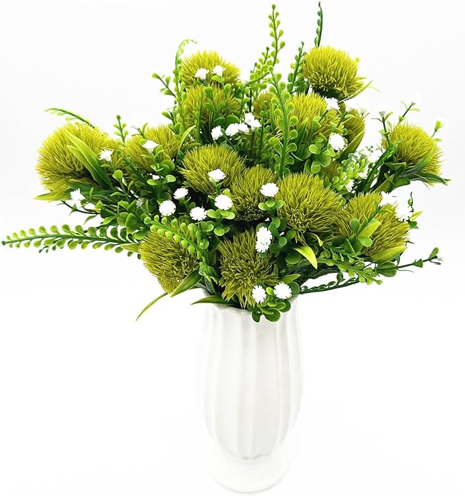 PASYOU Artificial Dandelion Flowers, Fake Dandelions Plastic Plants Faux Realistic Plant for Outdoor Indoor Home Garden Kitchen Bedroom Wedding Party Vase Planter Filler DIY Decorations Green 4 Pack