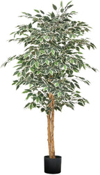 VEVOR 5FT Artificial Ficus Tree with Black Pot, Tall Faux Ficus Plant with Natural Wood Trunk and Realistic Green Leaves, Indoor Fake Silk Tree for Home, Office, Living Room, or Corner Décor