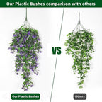 RECUTMS 2Pcs Artificial Hanging Plants Fake Vines Fake Plants Outdoor Greenery Artificial Flower for Outdoors Hanging Basket Plastic Home Garden Wedding Party Decorations(Purple)