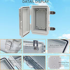 Waterproof Junction Box, ABS Plastic Electrical Box with Stainless Steel Latch, Hinged Cover Electric Project Enclosure Box with Mounting Plate, Wall Brackets & Cable Gland 5.9"x3.9"x2.8"