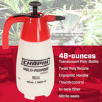Chapin 10022 Handheld Pump Sprayer, 48oz, Multi‑Purpose, Translucent Poly Tank, Wide‑Mouth Opening, Adjustable Cone Nozzle & Anti‑Clog Filter for Weed, Fertilizer & Pest Applications, 2 Pack