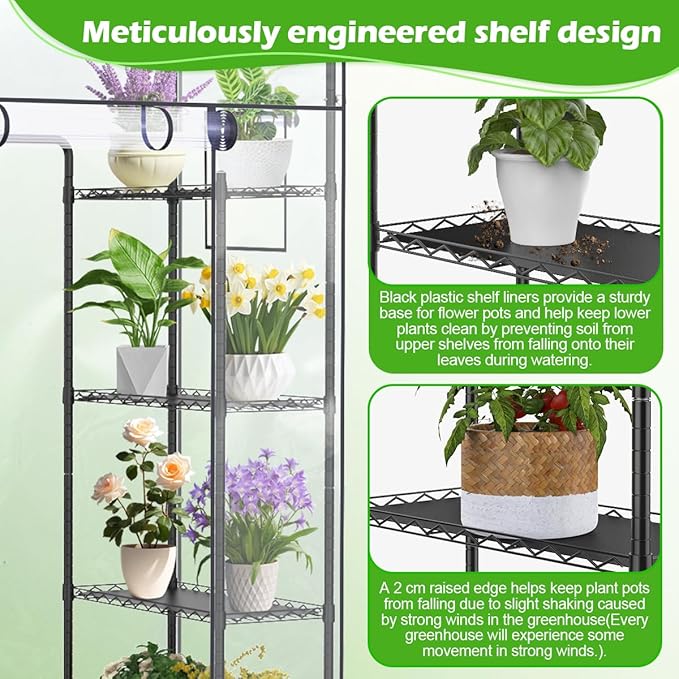 Abimars Walk-in Greenhouse with Height-Adjustable Shelves, Heavy Duty Green House for Outdoors/Indoors, 98% Light-Passing PVC Cover, 82"x57"x29", Black