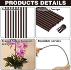 50Pcs Plant Stake and Clips Set, Adjustable Bendable Garden Stakes for Tall Plants | Durable Plant Sticks for Pots, Flowers, Vines | Indoor & Outdoor Use | Brown Gardening Supplies