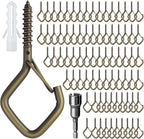 80 Pcs Outdoor Hooks for String Lights,Screw Hooks for Hanging Plants,Ceiling Hooks with Safety Buckle,Square Hanger for Wind Chimes,Bird Feeder,Lanterns,Christmas Decorations Bronze