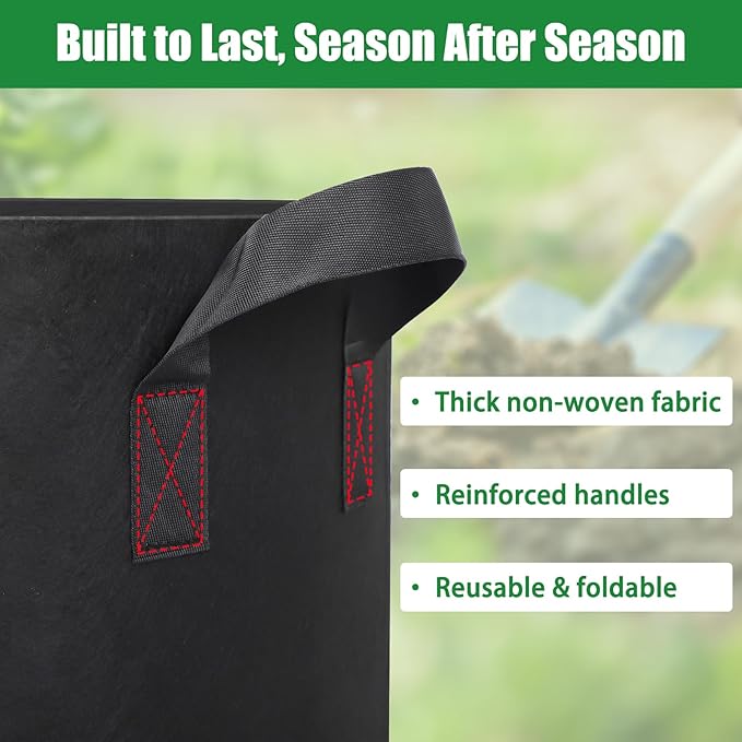 FEED GARDEN 15 Gallon Grow Bags 4 Pack – Heavy Duty 300G Thick Fabric Plant Pots with Reinforced Handles, Breathable Drainage Planters for Tomatoes, Potatoes & Large Vegetables Indoor Outdoor