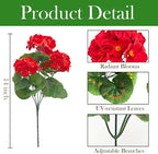 Fake Outdoor Flowers, 6 Pcs Artificial Flowers for Outdoors, Red Artificial Geraniums Plastic Flowers, Fake Plant for Outside, Silk Faux Flowers Outdoor Planters UV Resistant for Front Porch