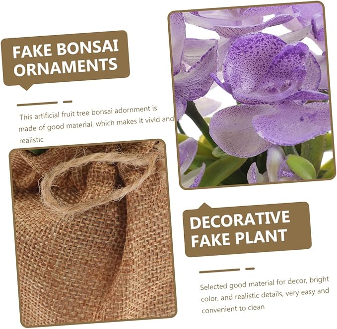 Faux Phalaenopsis Orchid Plant in Pot, Realistic Artificial Plastic Flower, Home Decoration for Living Room Office Bedroom, Potted Faux Flower with Jute Bag