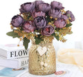 Faux Flowers in Vase, Fake Flowers in Vase 21 Pcs Faux Peony Flowers, Artificial Flowers for Home Decor, Indoor Centerpiece for Living Room & Dining Table - Purple Red
