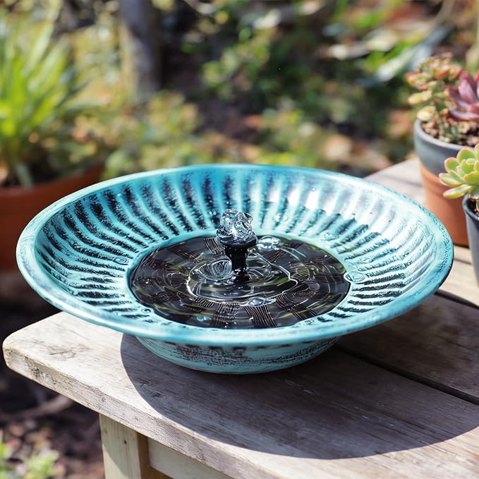 12.3" Solar Fountain Bird Bath for Outside, Metal Solar Bird Bath Fountains, Bird Bath Bubbler for Garden Patio Decor-Blue
