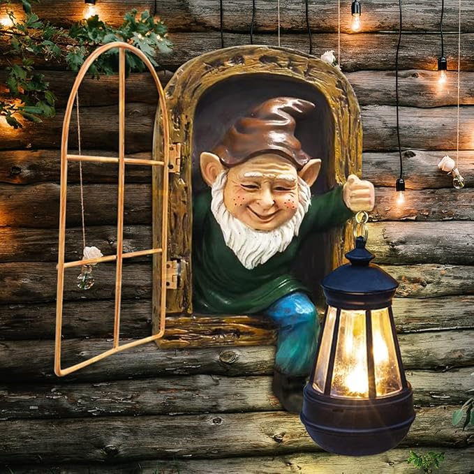 Gnomes Outdoor Garden Statues Gifts Mothers Day Summer Decor Whimsical Fairy Garden-10 Inch Elf Outdoor Tree Hugger Statues- Tree Face Sculpture, Yard Art Patio,Fence,Lawn,Wall Gnomes Ornament