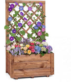 Giantex Raised Garden Bed with Trellis, 23”x14”x40” Wood Elevated Planter Box w/Drainage Hole for Climbing Vine Flower Herb Vegetable Fruit, Planting Container for Indoor Outdoor Patio Balcony