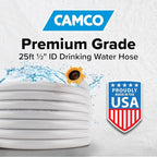 Camco TastePURE 25-Ft - RV Drinking Water Hose - Contains No Lead, No BPA & No Phthalate - Features Reinforced Design & Crafted of PVC - 1/2” Inside Diameter, Made in the USA (22735)