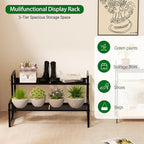 Garden 4 you 2 Tier Metal Plant Stand Outdoor Indoor Waterproof, Stackable Heavy Duty Tall Plant Shelf Flower Pot Holder for Garden, Display Rack, Black