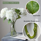 Buart 4PCS Long Stem Big Size White Flowers Artificial Silk Hydrangea Lifelike Flowers Real Touch White Artificial Flowers Wedding Shower Bride Bouquets Office Living Room Table Decorations (21 Inch)
