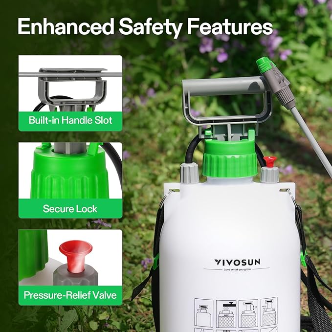 VIVOSUN 1.35 Gal/5L Pump Sprayer, Garden Water Sprayer for Plants, Weeds & Lawn Care, with 3 Nozzles, 50'' Long Hose & Pressure Relief Valve (Pack of 2)