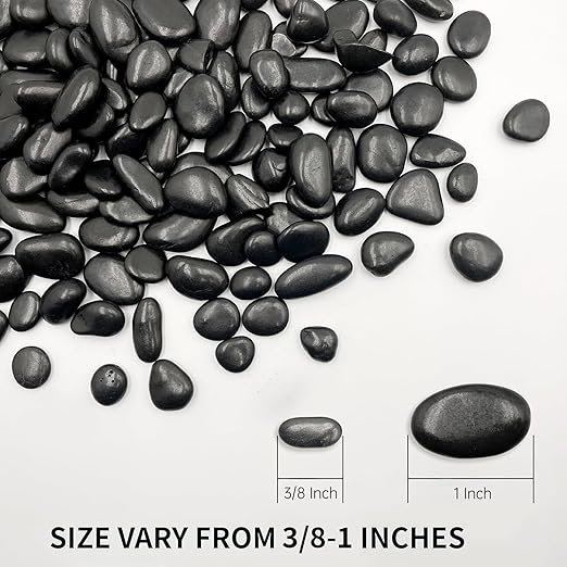 RITOLLO 6lb Black Pebble Rocks 3/8-1 Inch Polished Natural Aquarium Gravel Decorative Fish Tank Rocks Garden Landscaping Decor