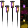 Qualirey 4 Pack Solar Bug Zapper Outdoor Waterproof Mosquito Repellent Killer Bug Zapper Lamp with LED Light for Outdoor Garden Patio Yard (Purple and Warm Light,Black)