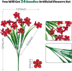 Lnoicy 24 Pcs Artificial Flowers for Outdoor,Plastic Flowers Decoration, UV Resistant Faux Flowers Shrubs, Artificial Plants for Indoor Outside Garden Home Wedding Farmhouse(Red)