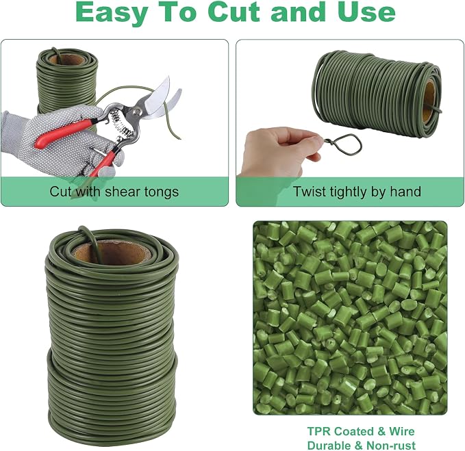 TELENT OUTDOORS 101 Feet Soft Plant Ties Dark Green Plant Twist Ties, Plant Ties for Support. Gardening Supplies for Plants Office Home Organization 3mm Diameter