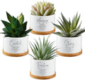 Sieral 4pcs Mothers Day Christian Gift Bible Verse Succulent Pots 3 x 3 x 2 Inch Mini Ceramic Succulent Planters with Bamboo Tray Small Plant Pots Gift for Church Women, Plants Not Included (Classic)