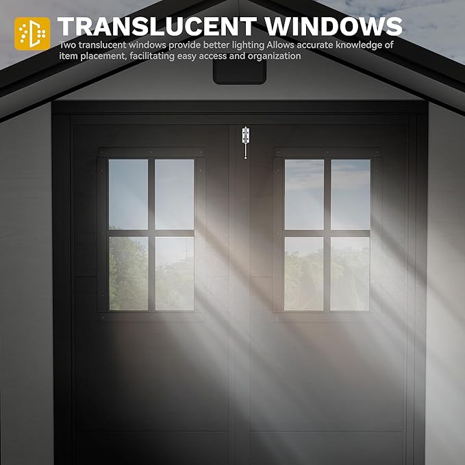 DWVO Outdoor Storage Shed 6x4.4 FT Plastic Garden Tool Shed with 2 Windows, Double-Wall Outside Shed for Lawn Mower, Garden Tool for Backyard, Lawn, Patio