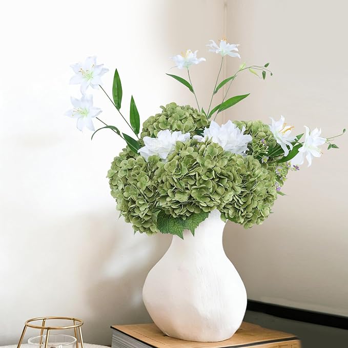 Coferset Lime Green Hydrangea Artificial Flowers 3pcs Lifelike Faux Hydrangea Real Touch Fake Flowers for Home Wedding Office Party Living Room Decoration,22inch