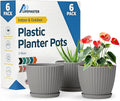 Gray 6-Inch Plant Pots with Drainage & Saucers 6 Pack, Indoor & Outdoor Planters for Houseplants, Herbs, and Flowers, Durable & Weatherproof Material, Stackable, Lightweight, Minimalist Design