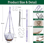Koalaime 2 Pack Hanging Planters Set,10 Inch Indoor Outdoor Hanging Plant Pot Basket,Hanging Flower Pot with Drainage Hole with 3 Hooks for Garden Home(Purple Hanger White Planters)