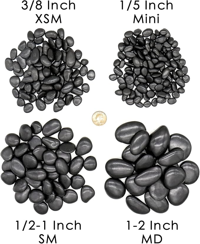 Black Rocks for Plants. Polished Decorative Pebbles. 1/5 Inch 2 lbs. for Garden, Landscaping, Vase fillers, Succulents, pots (Mini, Black, 2)