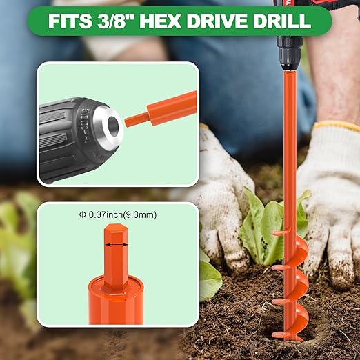 SELEWARE Auger Drill Bit for Planting - 3"x 32" Heavy-Duty Garden Auger Drill Bit, Fits 3/8" Hex Drive Drill - Bulb Planter Tool, Auger Post Hole Digger for Bulbs, Flowers, Fence Posts