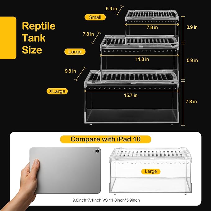 Large Reptile Terrarium Kit,Escape Proof Tarantula Enclosure,PC Starter Hermit Crab Tank,Spider Habitat for Praying Mantis Cage,Frog Vivarium,Insect House,Lizard Cribs,Leopard Gecko Container