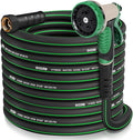 Heavy Duty Garden Hose 75 ft, NON-EXPANDABLE Water Hose with 10 Function Spray Nozzle, Lightweight Kink-less Hybrid Hose with Swivel Handle, Male to Female Fittings