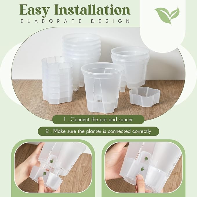 Wonderjune Self Watering Pots for Indoor Plants with Deep Reservoir and High Drainage Holes for Outdoor Plants and Flowers, Bare Root Planter(5.91'',Clear,9 Pcs)