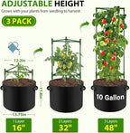 Suntee 3 Pack Tomato Cage with 10 Gallon Grow Bags, 48 Inch Tomato Cages for Garden Patio Balcony, Adjustable Height Tomatoes Plant Support for Climbing Vegetables Plants Flowers