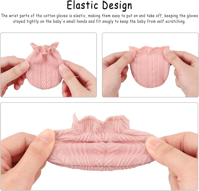 BQUBO Baby Turban Hats and Mittens Set Newborn Infant Hospital Hats Caps with Bows for Baby Boys Girls 0-12 Months
