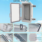 IP67Junction Box, ABS Plastic Outdoor Waterproof Box Electrical Enclosure with Stainless Steel Latch, Hinged Cover Electric Box with Mounting Plate 8.3"x4.3"x3"