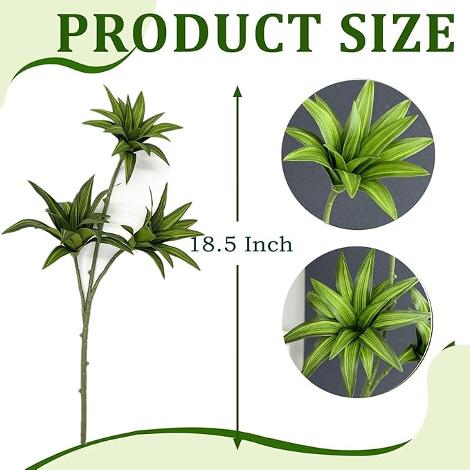Fake Dracaena Reflexa Plant, Artificial Greenery Branches 18.5" Realistic Shrubs Plastic Stems Faux Leaf Plants for Indoor Outdoor Potted Wedding Party Office Planter Filler DIY Decoration Green 2 Pcs
