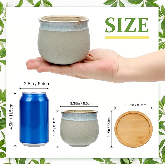 3.5 Inch Succulent Pot with Drainage,Planting/Flower Pots,Small Planter for Mini Plant Ceramic Flowing Glaze Base Serial Set with Holes