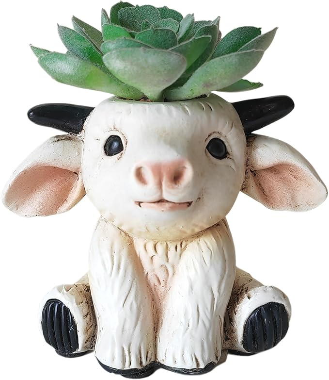 Succulents Plants Artificial, Mini Fake Succulents in Resin Cartoon Animal Goat Pot for Desk Livingroom Home Decoration Office Decor